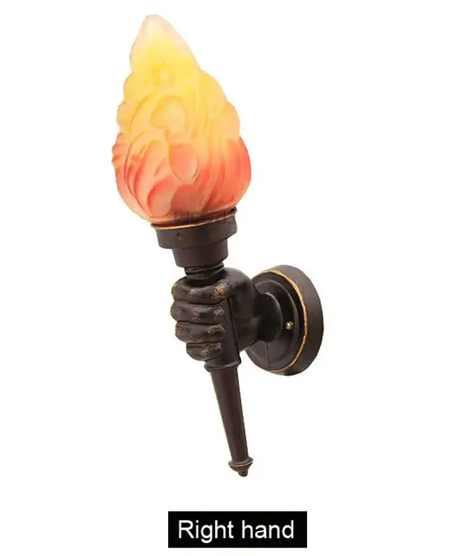 Creative torch hand wall lamp bronze with orange yellow glass flame top for living room decorbites creative torch decor