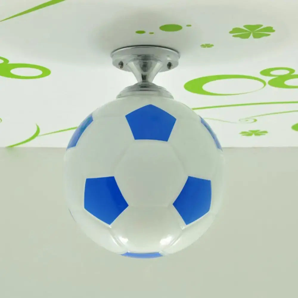 Decorbites™ fun football flushmount ceiling light in white and blue with chrome fixture for kid’s room lighting