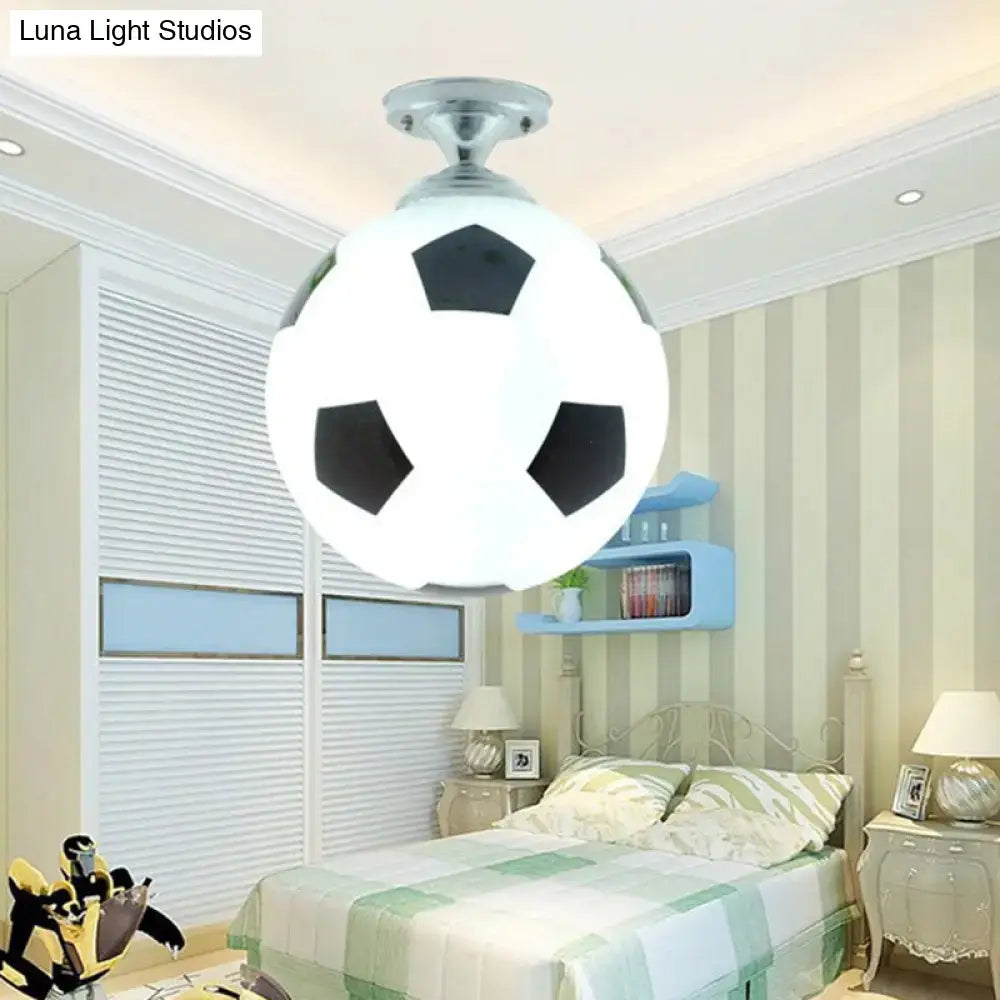 Decorbites™ fun football flushmount ceiling light in white and black with metallic base for kid’s room lighting