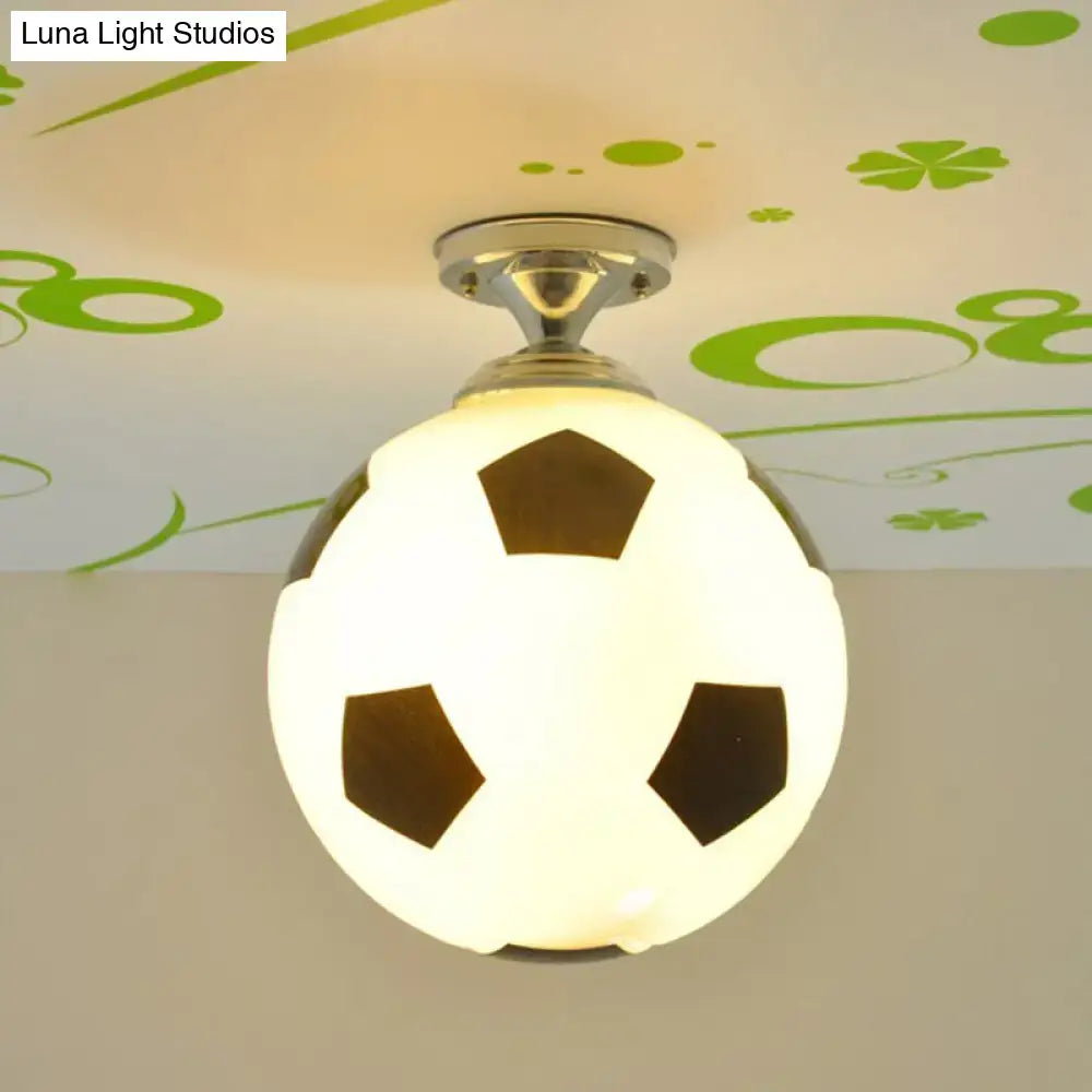 DecorBites fun football flushmount ceiling light with white and black design and metallic base for kid’s room
