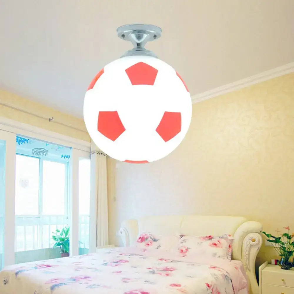 DecorBites™ fun football flushmount ceiling light with white red panels and silver base for kid’s room decor