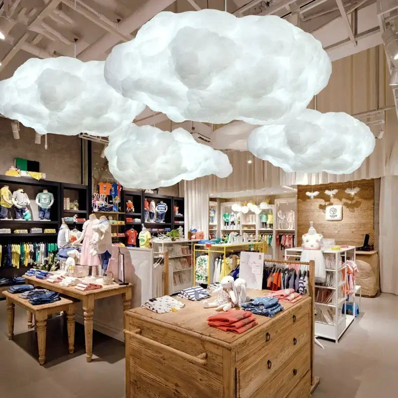 White fluffy cotton cloud pendant lamp hanging above store ideal for kids bedroom decorbites cloud pendant