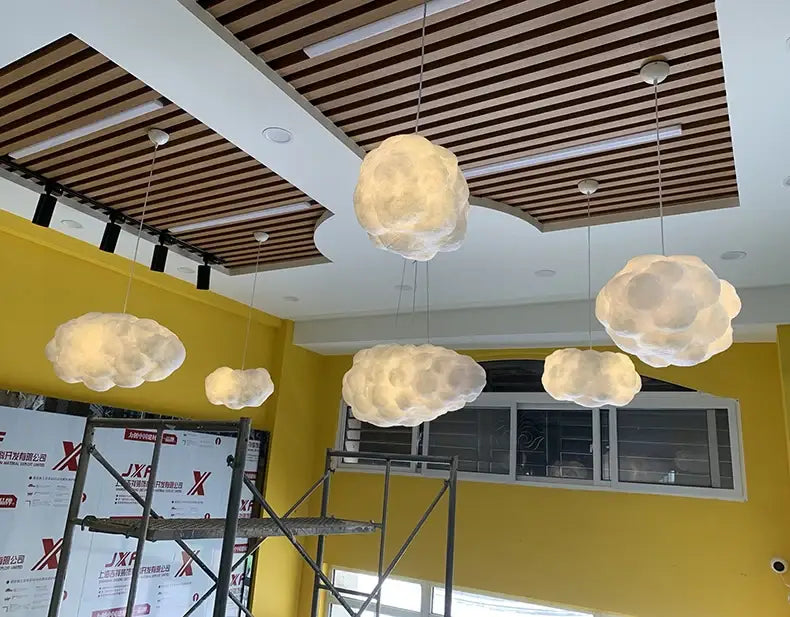Creative white cotton cloud pendant lamp with soft glow and textured fabric ideal for kids bedroom decorbites cloud pendant
