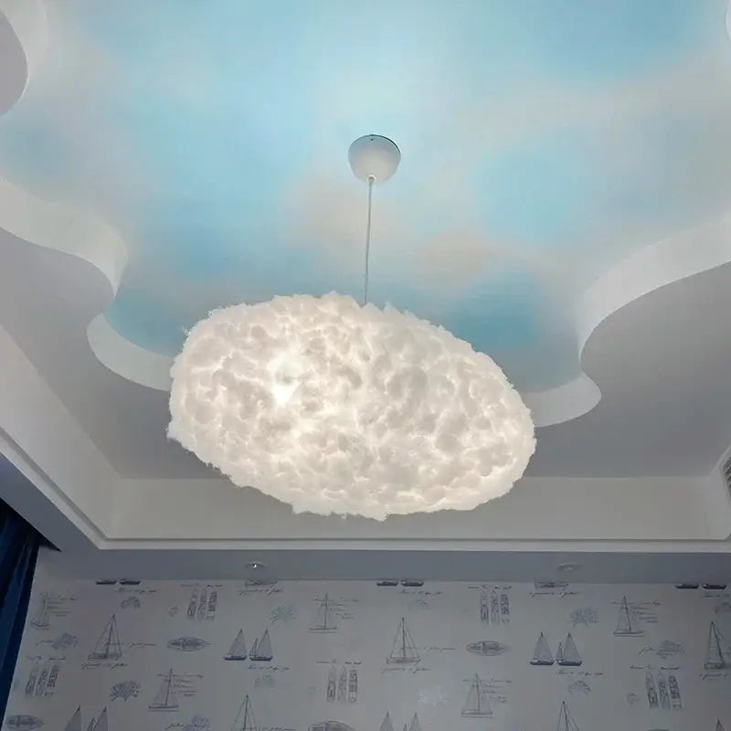 A soft white cotton cloud pendant lamp with fluffy texture hanging from ceiling for kids bedroom decorbites pendant lamp