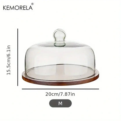 Clear glass cake dome with wooden base and rounded handle by kemorela for decorbites creative wooden cake storage box