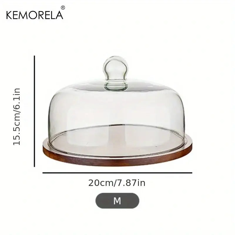Clear glass cake dome with wooden base and rounded handle by kemorela for decorbites creative wooden cake storage box