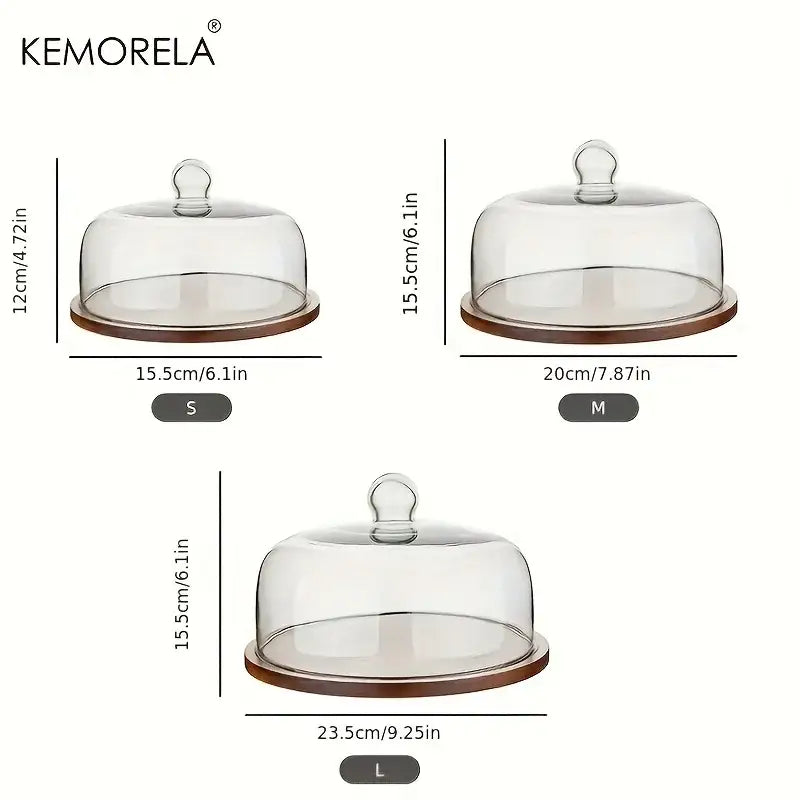 Clear glass cake dome with bronze metal base and knob in three sizes for decorbites creative wooden cake storage box