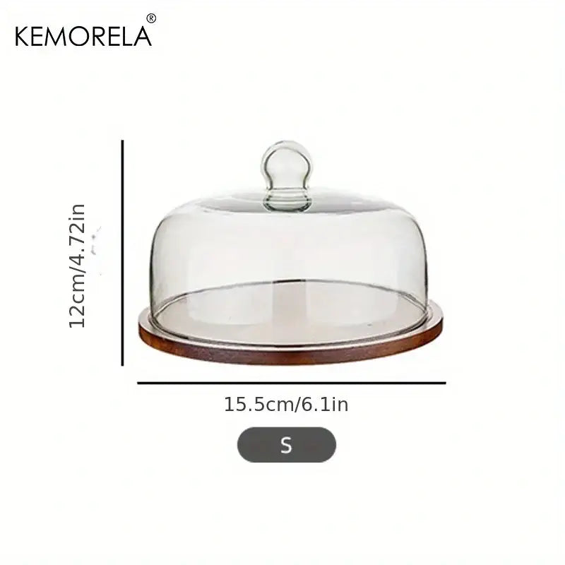 Clear glass cake dome with wooden base and handle by kemorela for decorbites creative wooden cake storage box