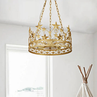 Crown Ceiling Suspension Lamp: 3-Head Classic Gold Crystal Chandelier