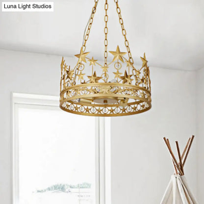 Crown Ceiling Suspension Lamp: 3-Head Classic Gold Crystal Chandelier