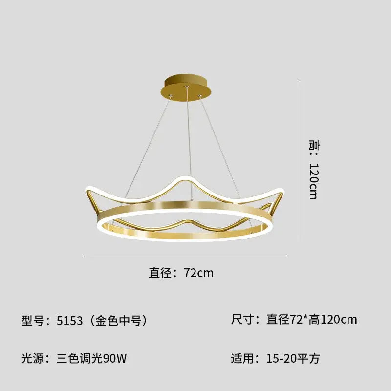 Crown design gold chandelier with gold-colored modern pendant light featuring sleek wave-shaped led lighting for living room decorbites crown design