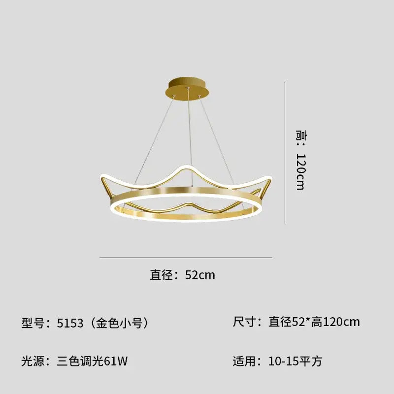 Gold-colored crown design pendant light with sleek modern style and led lighting for living room decorbites crown design