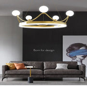 Crown design gold chandelier with five white spherical light bulbs for elegant living room decor by decorbites crown design