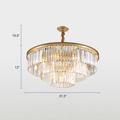Crystal 3-Ring Gold Finish Chandelier for Dining Room – Elegant Hanging Lamp