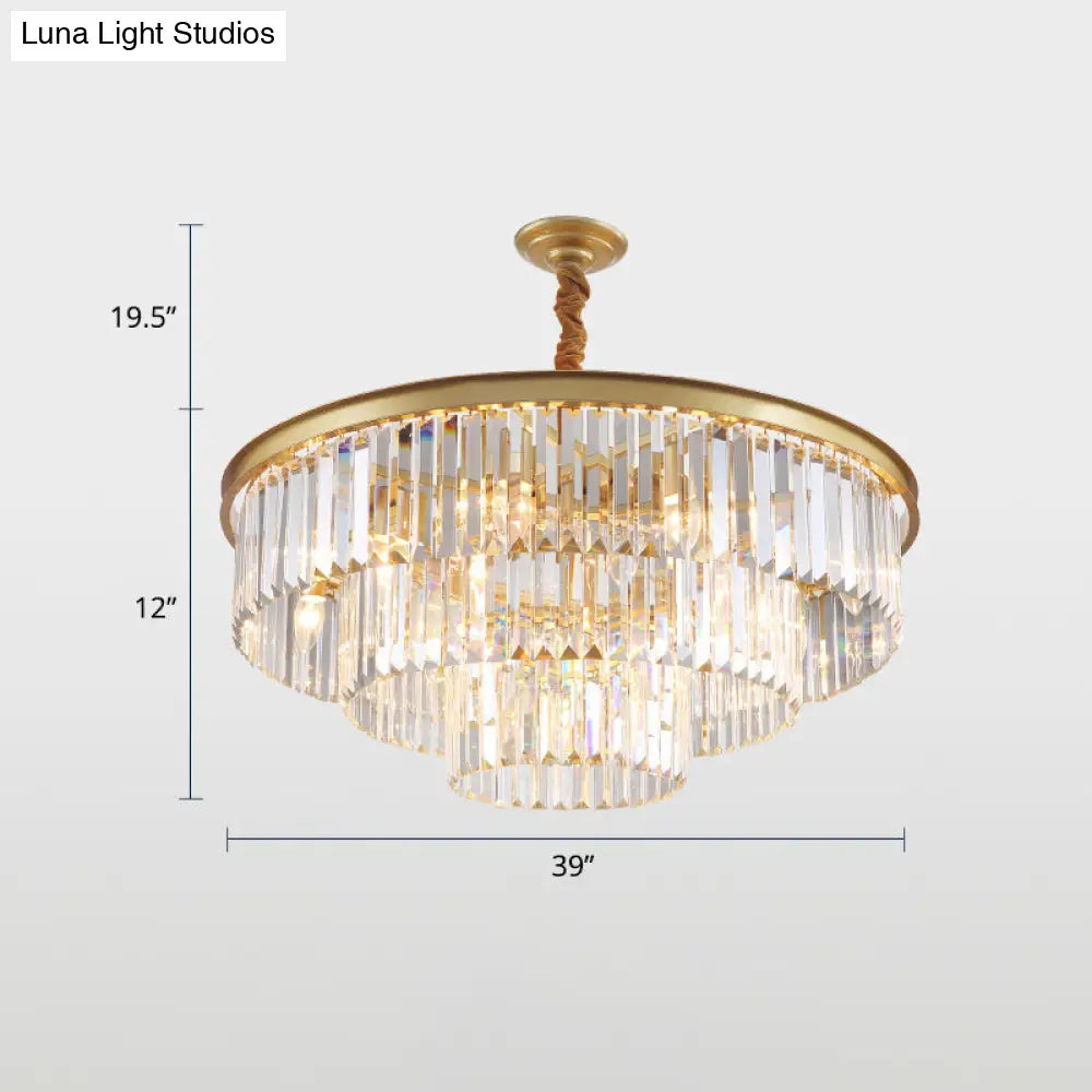 Crystal 3-Ring Gold Finish Chandelier for Dining Room – Elegant Hanging Lamp