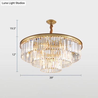 Crystal 3-Ring Gold Finish Chandelier for Dining Room – Elegant Hanging Lamp