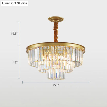 Crystal 3-Ring Gold Finish Chandelier for Dining Room – Elegant Hanging Lamp