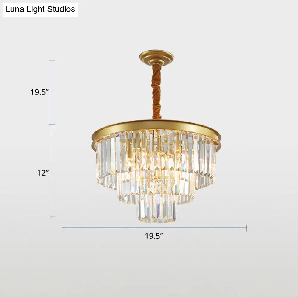 Crystal 3-Ring Gold Finish Chandelier for Dining Room – Elegant Hanging Lamp