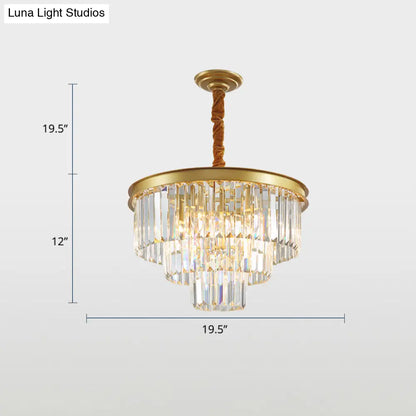 Crystal 3-Ring Gold Finish Chandelier for Dining Room – Elegant Hanging Lamp