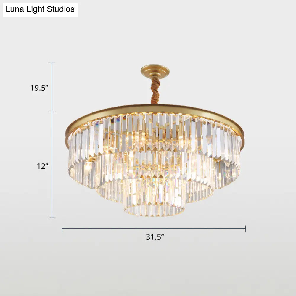Crystal 3-Ring Gold Finish Chandelier for Dining Room – Elegant Hanging Lamp