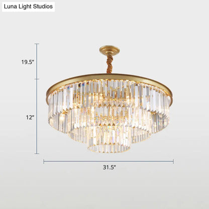 Crystal 3-Ring Gold Finish Chandelier for Dining Room – Elegant Hanging Lamp