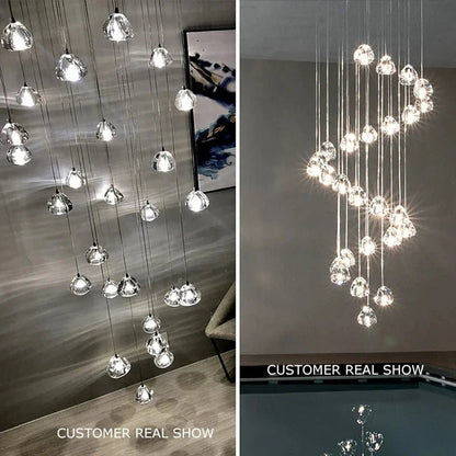 Crystal Ball Staircase Pendant Light in Brushed Stainless - Decorbites