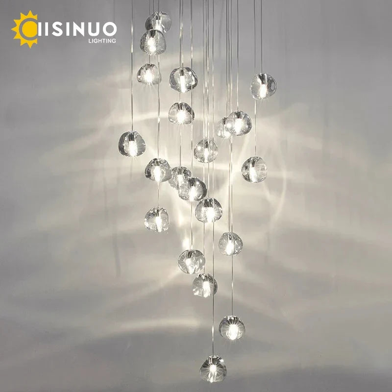 Crystal Ball Staircase Pendant Light in Brushed Stainless