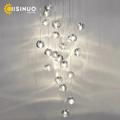 Crystal Ball Staircase Pendant Light in Brushed Stainless