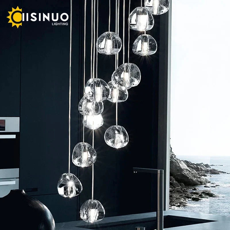 Crystal Ball Staircase Pendant Light in Brushed Stainless