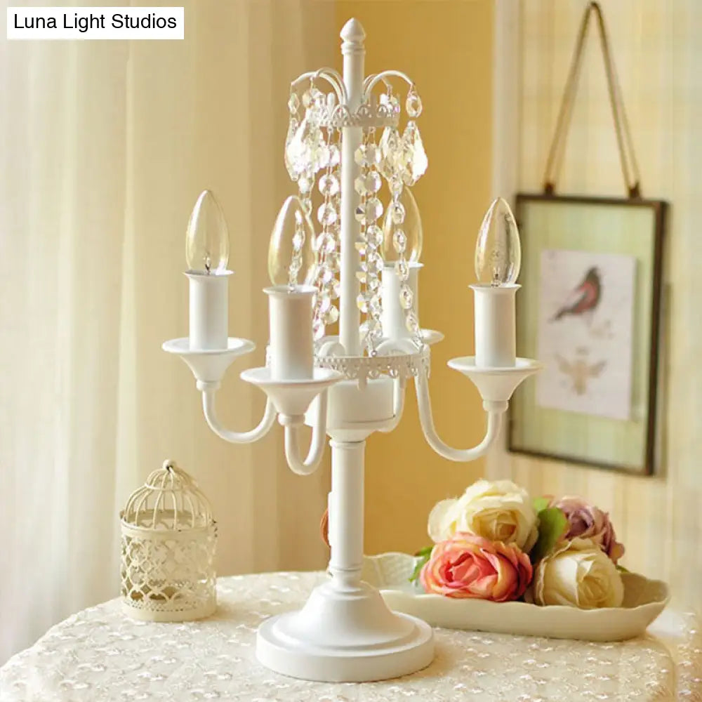 مصباح طاولة معدني من خرز الكريستال - مصباح مكتبي على الطراز التقليدي لغرفة المعيشة