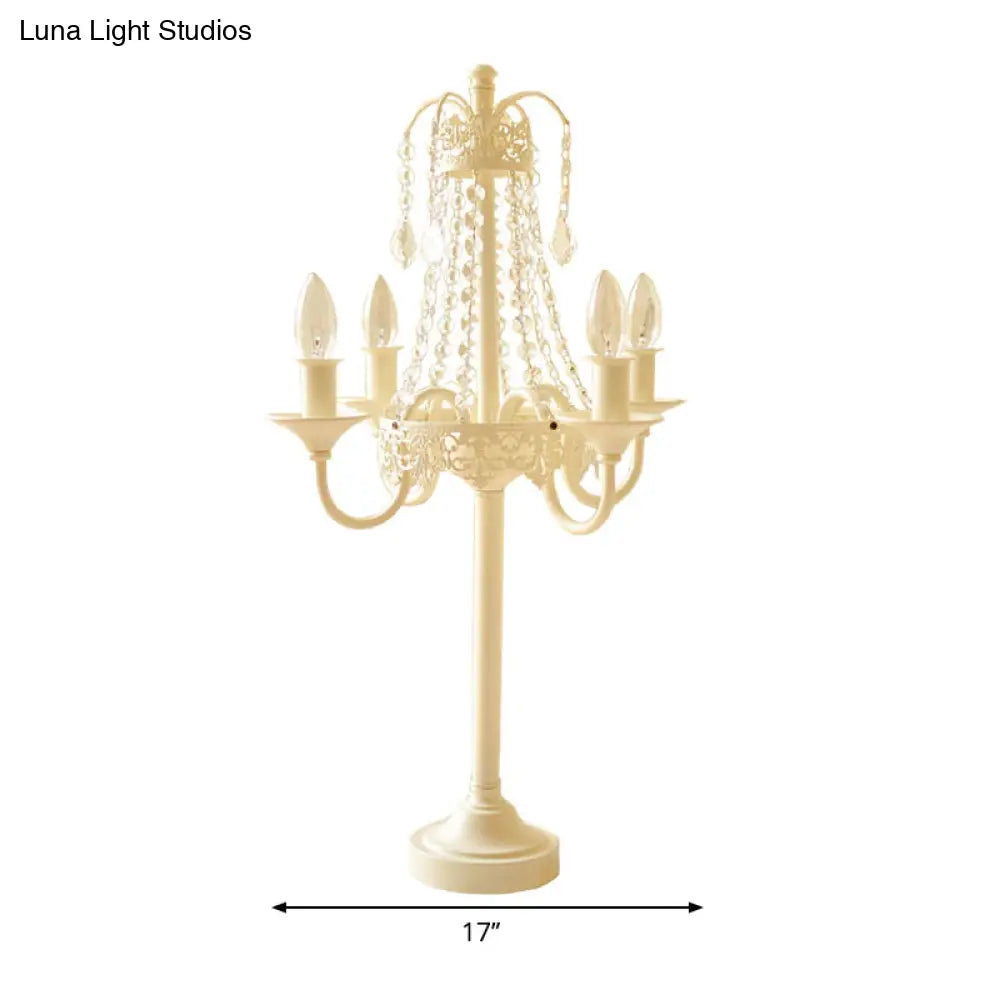 مصباح طاولة معدني من خرز الكريستال - مصباح مكتبي على الطراز التقليدي لغرفة المعيشة