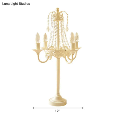 مصباح طاولة معدني من خرز الكريستال - مصباح مكتبي على الطراز التقليدي لغرفة المعيشة