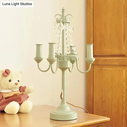 مصباح طاولة معدني من خرز الكريستال - مصباح مكتبي على الطراز التقليدي لغرفة المعيشة