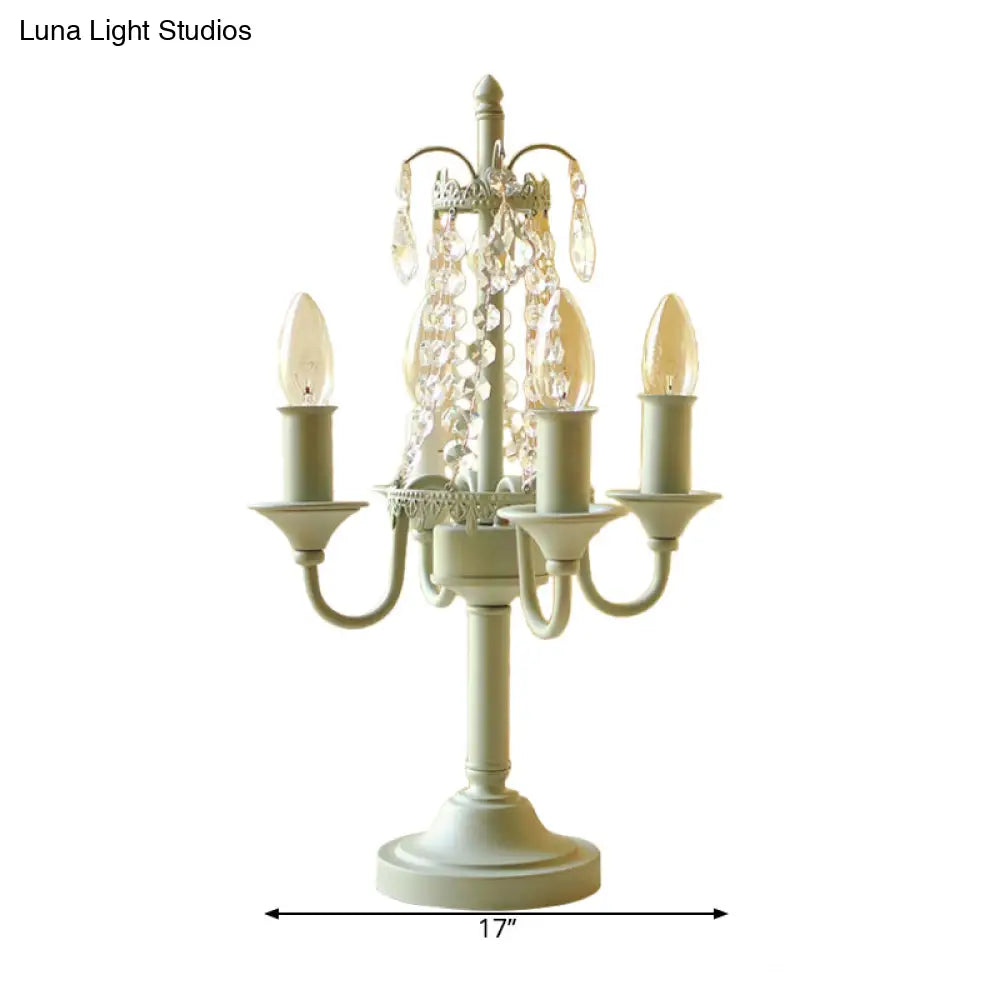 مصباح طاولة معدني من خرز الكريستال - مصباح مكتبي على الطراز التقليدي لغرفة المعيشة