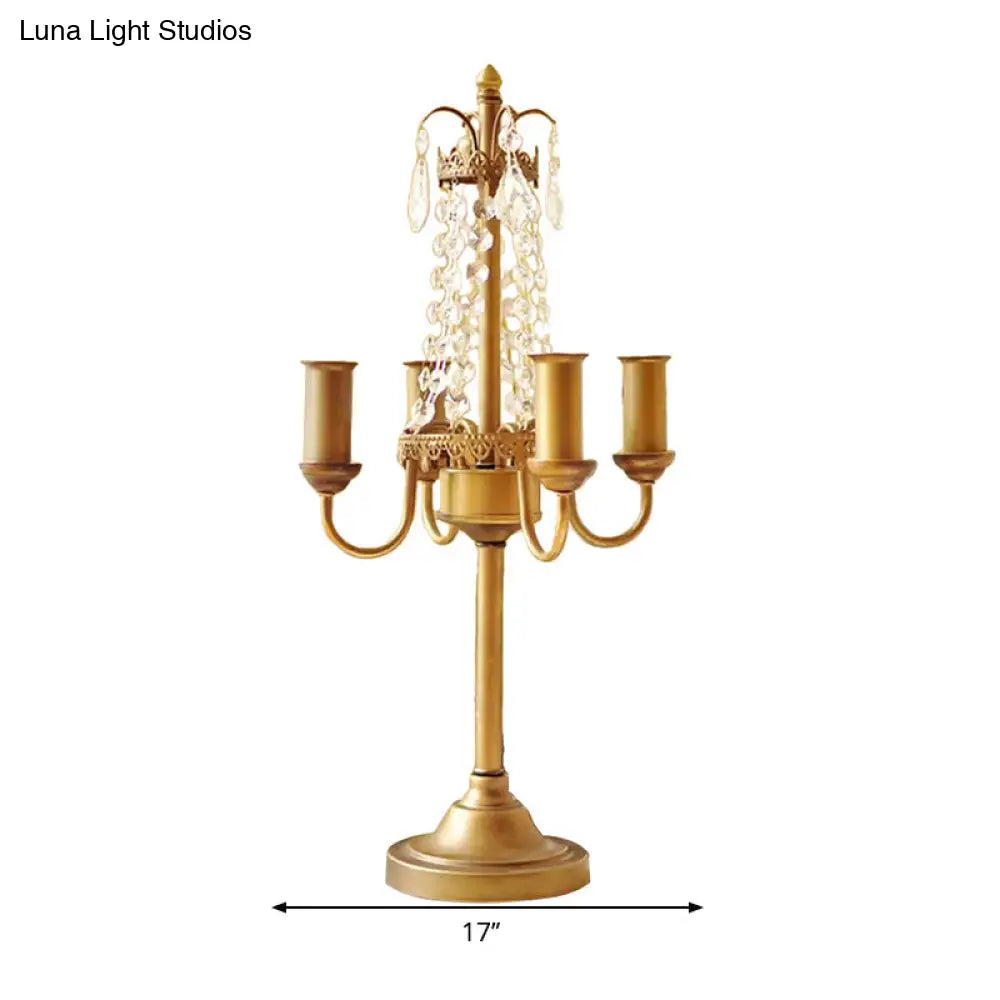 مصباح طاولة معدني من خرز الكريستال - مصباح مكتبي على الطراز التقليدي لغرفة المعيشة