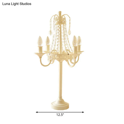 مصباح طاولة معدني من خرز الكريستال - مصباح مكتبي على الطراز التقليدي لغرفة المعيشة