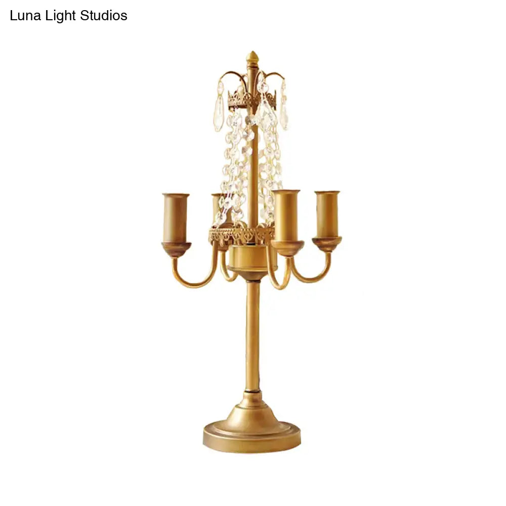 مصباح طاولة معدني من خرز الكريستال - مصباح مكتبي على الطراز التقليدي لغرفة المعيشة