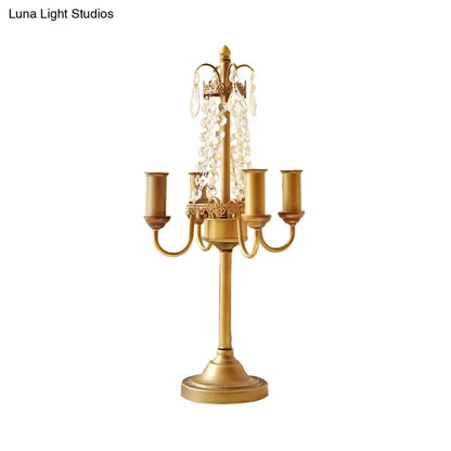 مصباح طاولة معدني من خرز الكريستال - مصباح مكتبي على الطراز التقليدي لغرفة المعيشة