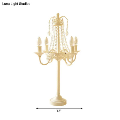 مصباح طاولة معدني من خرز الكريستال - مصباح مكتبي على الطراز التقليدي لغرفة المعيشة