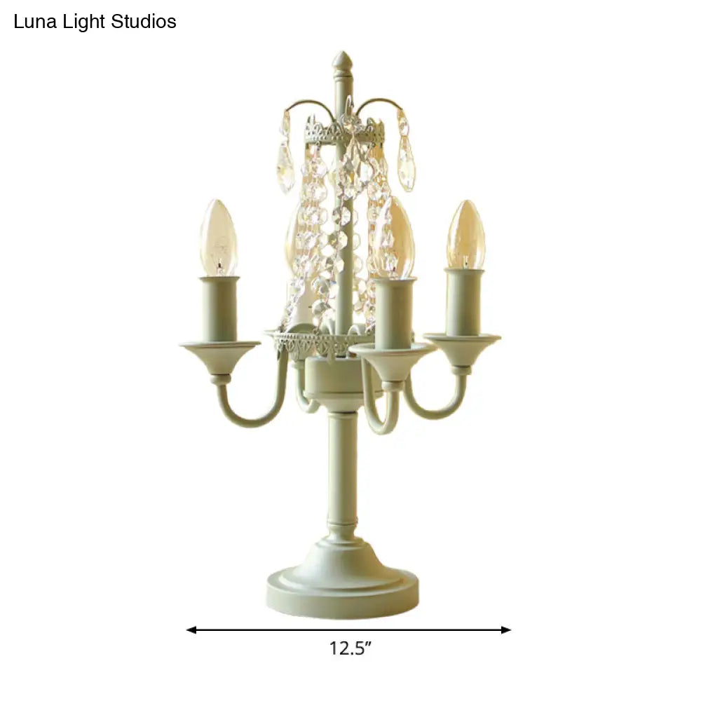 مصباح طاولة معدني من خرز الكريستال - مصباح مكتبي على الطراز التقليدي لغرفة المعيشة