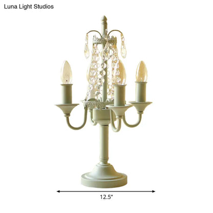 مصباح طاولة معدني من خرز الكريستال - مصباح مكتبي على الطراز التقليدي لغرفة المعيشة