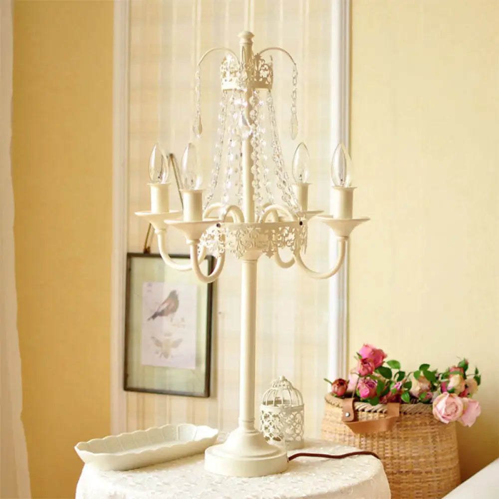 مصباح طاولة معدني من خرز الكريستال - مصباح مكتبي على الطراز التقليدي لغرفة المعيشة