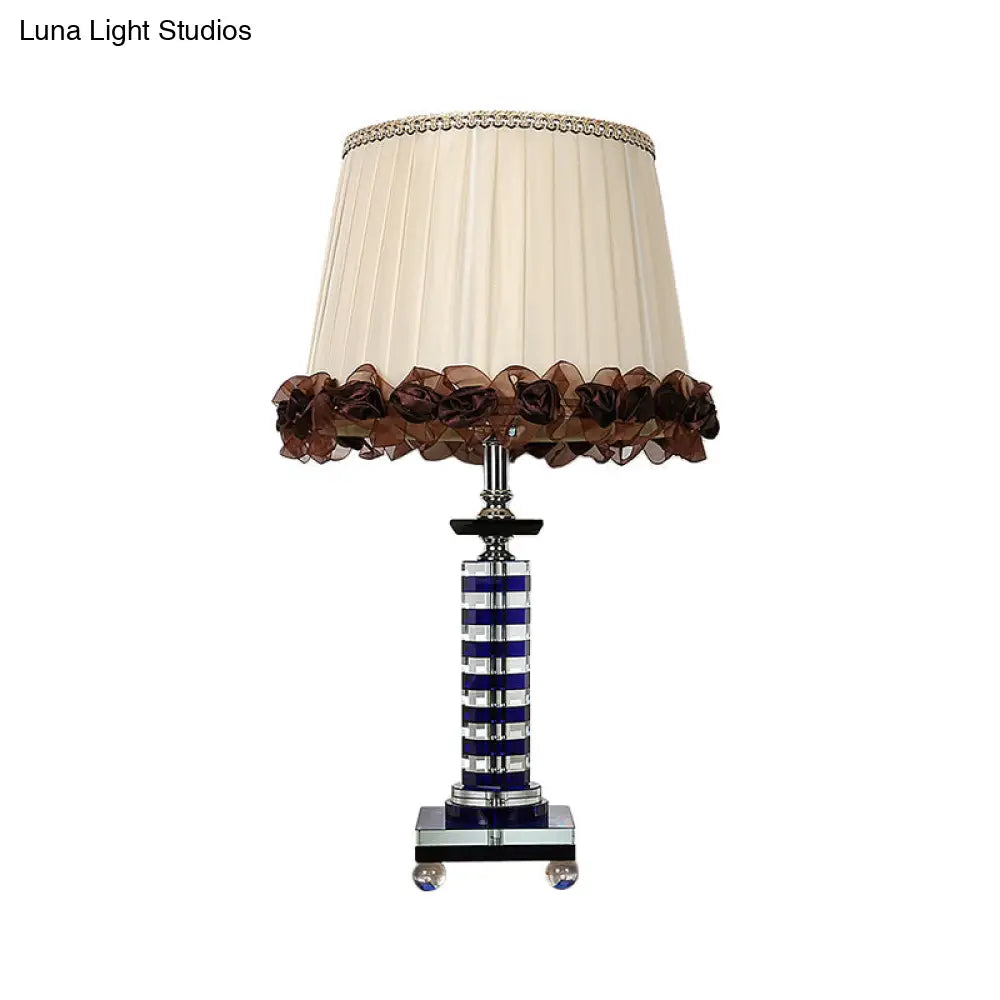 Crystal Beige Nightstand Lamp with Faux-Braided Detailing - Simple, Elegant Lighting Solution