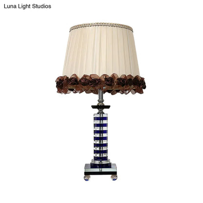 Crystal Beige Nightstand Lamp with Faux-Braided Detailing - Simple, Elegant Lighting Solution