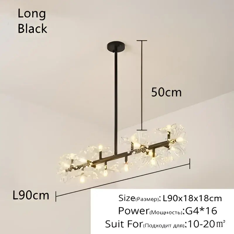 Black metal decorbites crystal bionic petals chandelier with crystal-like elements for modern dining room decor