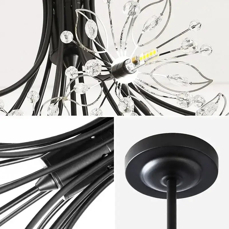 Black metal crystal bionic petals chandelier with clear crystal accents and modern flower-like design for dining room decorbites crystal bionic