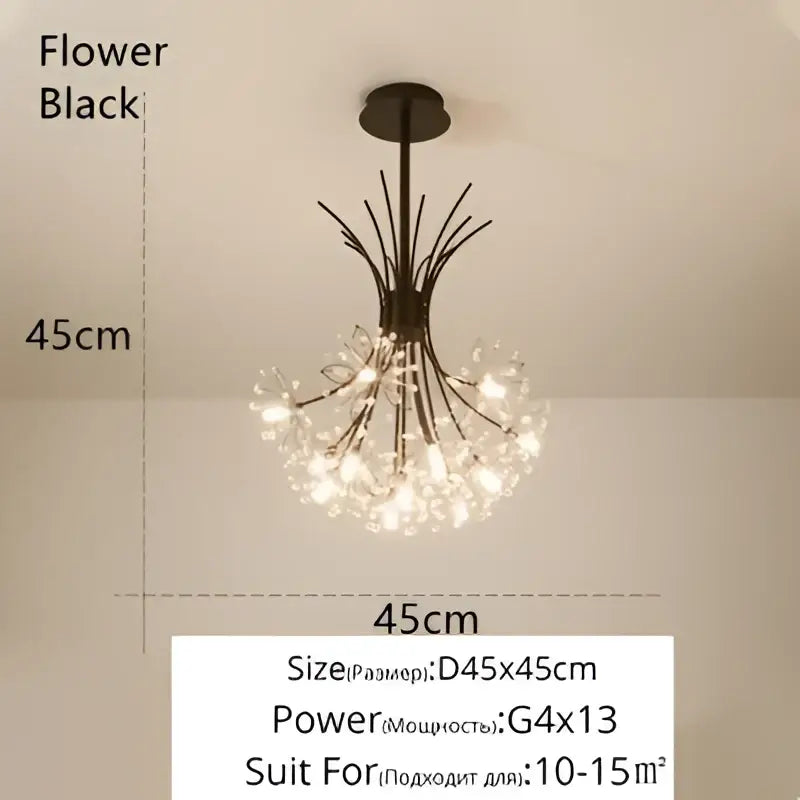 Black metal crystal bionic petals chandelier with gold accents for dining room decorbites crystal bionic lighting