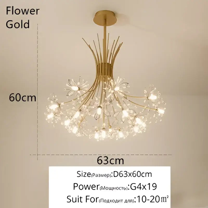 Gold-colored crystal bionic petals chandelier with delicate flower-like crystal accents for dining room decorbites crystal bionic