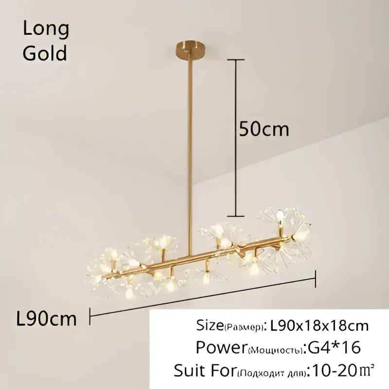 Long gold crystal bionic petals chandelier with sleek brass frame and multiple crystal bulbs for dining room decorbites crystal bionic