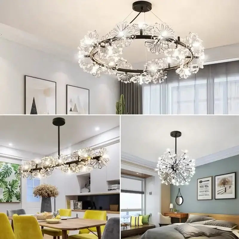 A modern crystal bionic petals black metal chandelier with clear flower-shaped lights for dining room decorbites crystal bionic
